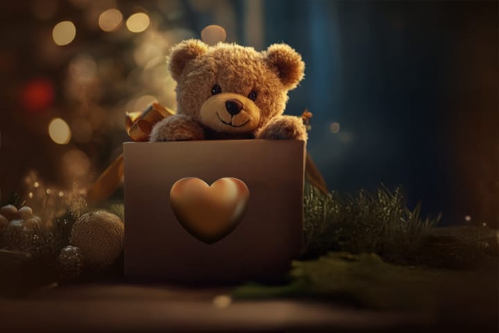 teddy bear in a box